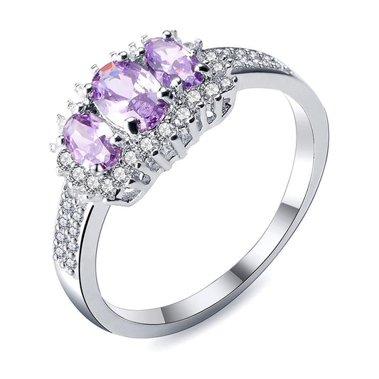 Diamond Ring Three Heart Engagement Ring and Oval Zircon Ring Princess Ring Pink Simple Gem Engagement Ring