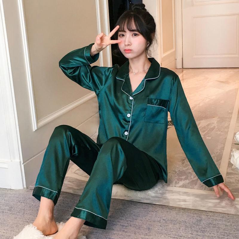 Large Size Ladies Ice Silk Pajamas Long Sleeves Plus Size Ladies Thin Ice Silk Sexy Suits Loose-fitting Home Wear Pajamas Suits