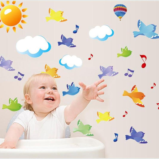 Color Children 'S Wall Stickers Warm Three -Dimensional Birds Groups Wallpaper Removable