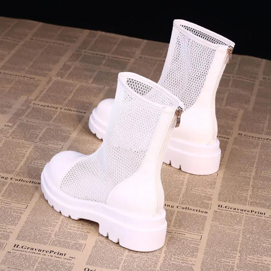 High Quality Women's Summer Platform Ankle Boots Korean Version of British Style Thin Mesh Sandals All-match Breathable Boots