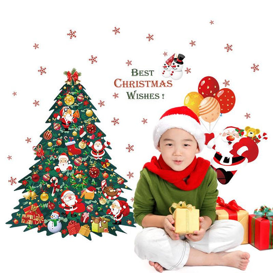 Christmas tree, old man, new year, christmas window, home decoration, wall sticker