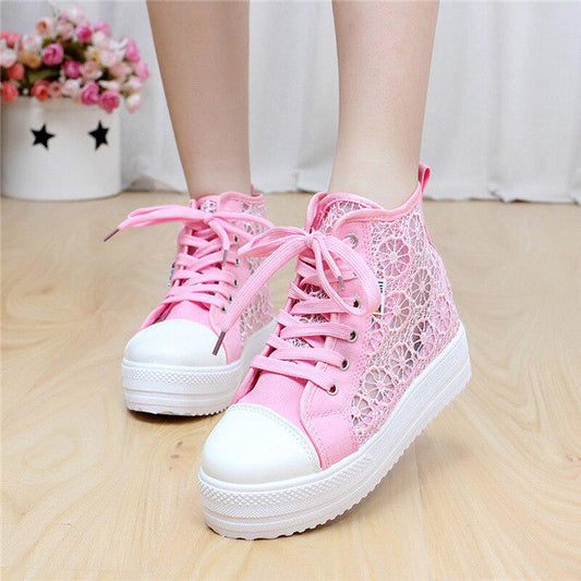 Cutouts Lace Canvas Shoes Hollow Floral Print Breathable Platform Women Casual Shoes Woman