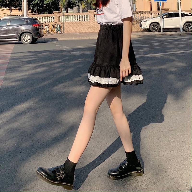 Women High Waist Pleated Skirt School Girl Lace A-Line Flare Skater Short Skirt Uniforms Cosplay Sweet Girls