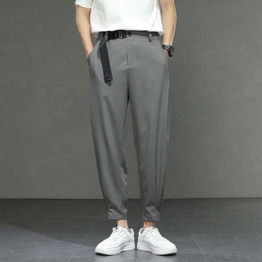 Ice Silk Pants Men's Loose Summer Thin Waisted Casual Pants Drape Stretch Men's Nine-point Small Suit Pants