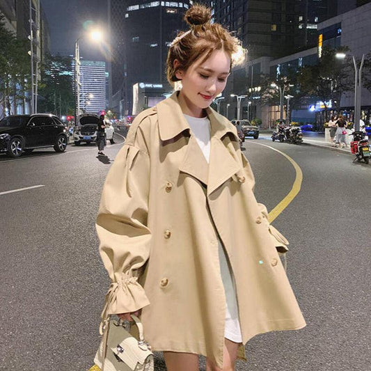 Women's Short Coat Loose and Thin All-match POLO Collar Windbreaker Women's Short Casual British Style Coat Windbreaker