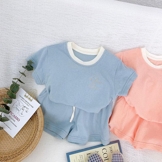Children's Clothing Solid Color Short-sleeved Shorts Children's Suit Boys Girls Casual Comfortable T-shirt Two-piece Summer Clothing