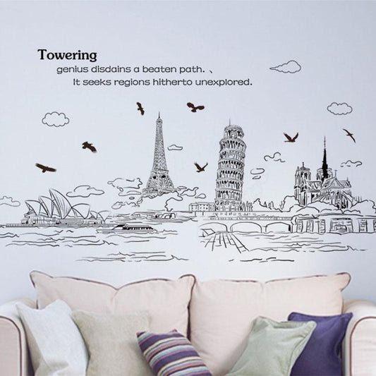 Simple Style Pen Painting Architectural Style Building Wall Stickers City Landscape Wallpaper