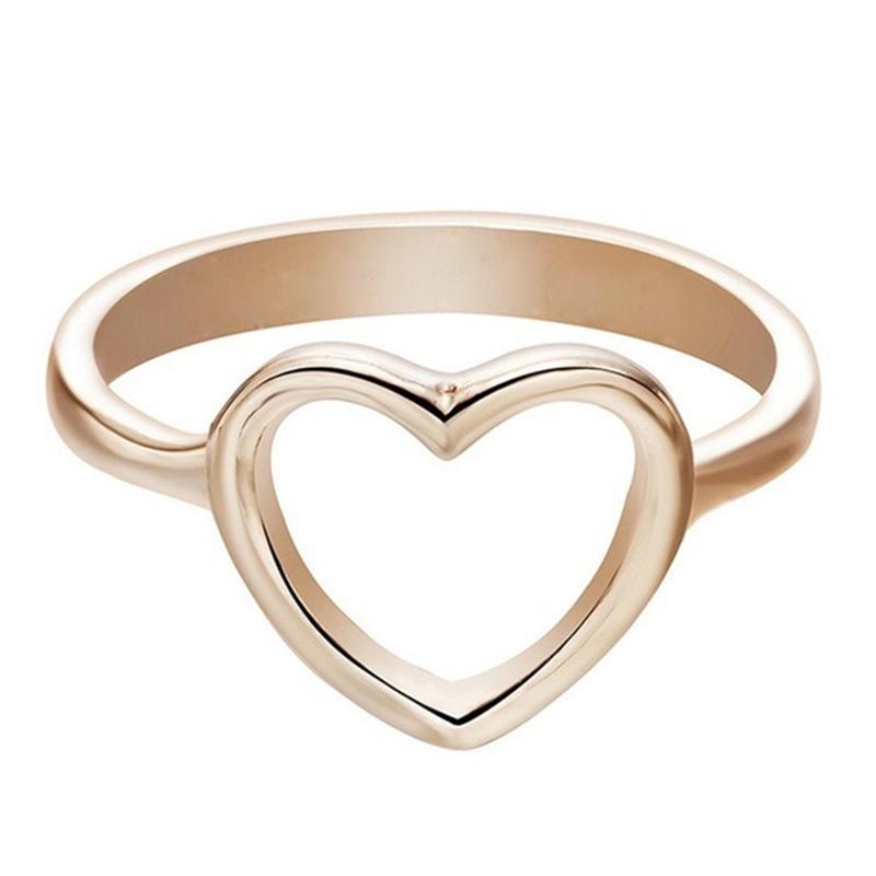 Simple Alloy Hollow Heart Shaped Rings Minimalist Metal Fine Rings for Women Gift Jewelry