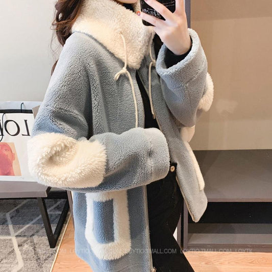 Autumn and Winter Thickening Plus Velvet All-match Stand-collar Jacket Mid-length Loose Casual Women's Warm Jacket Women