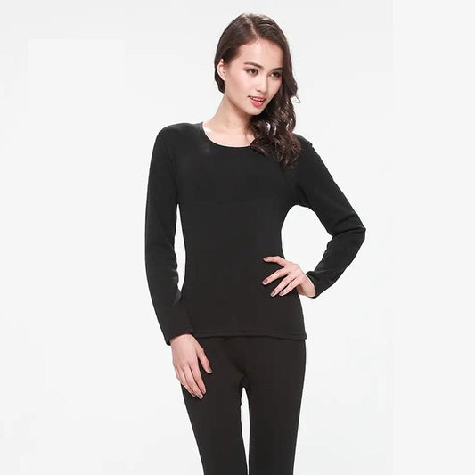 Women Winter Autumn Warm Thermal Underwear Plus Velvet O-neck Tops Pants Female Tight Suit Thicken Windproof Soft Lining Long Sleeve High Elasticity