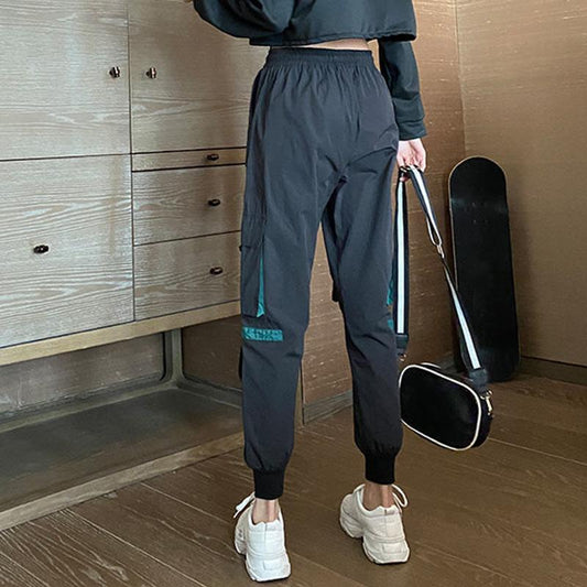 Pants Women's Loose All-match Trend Overalls High-waisted Thin Black Sports Pants Female High-waist Students