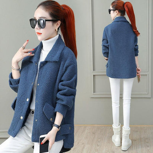 Lamb Hair Short Women's Jacket Autumn and Winter Fashion Loose Fur One Thickened Grain Fleece Top