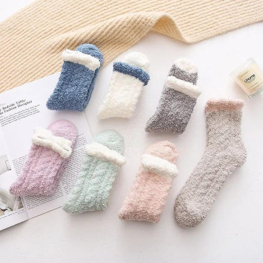 5 Pairs Coral Fleece Socks Women's Thickening Fleece Sleeping Socks Autumn Winter Home Floor Plush Socks Warm Sleeping Socks