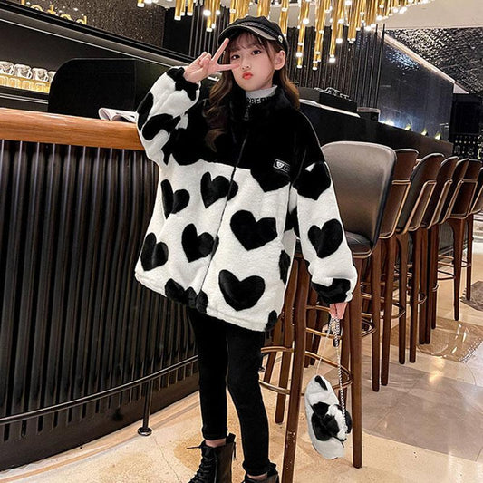 Girls Lamb Puffer Jacket Warm and Thick Autumn and Winter Clothes Windproof Stand Collar Top