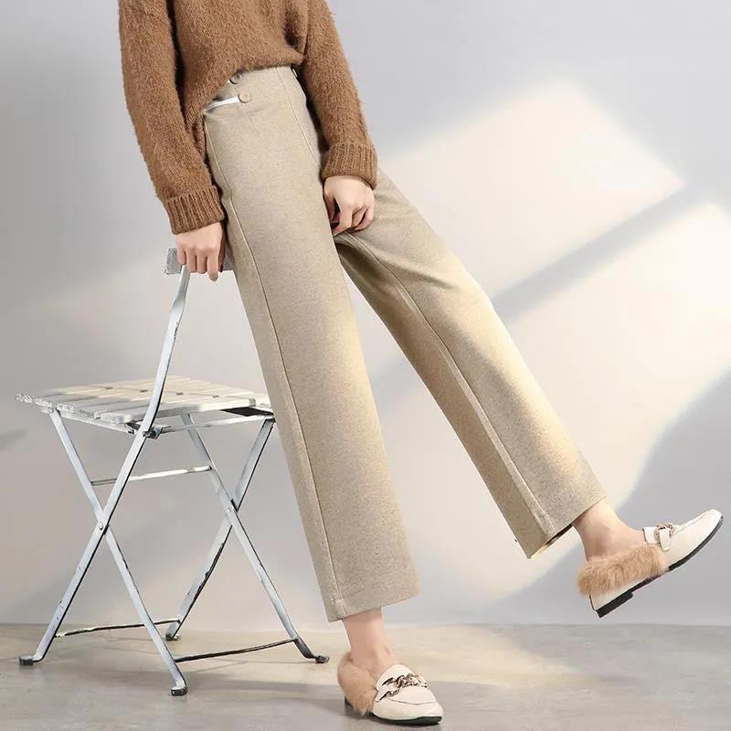 Women's Woolen Pants Autumn and Winter New Loose and Thin Nine-point Straight High-waist Wide-leg Pants Casual Woolen Pants Women