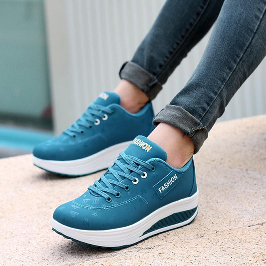 Women Shoes Pu Leather Breathable Waterproof Wedges Platform Shoes Women Sneakers Casual Shoes