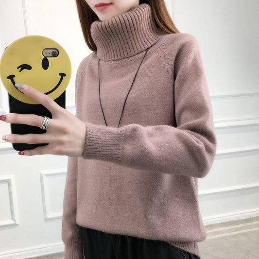 Women's thick warm sweater loose long-sleeved knit bottoming sweater turtleneck sweater