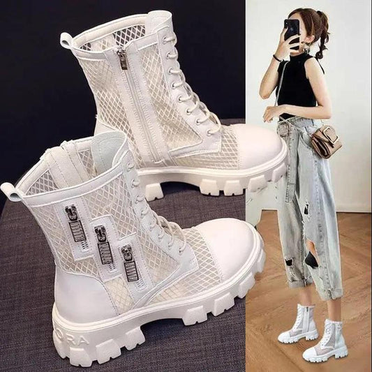 Summer Thin Women's Martin Boots Hollow Breathable Net Boots Women's Shoes with Skirt