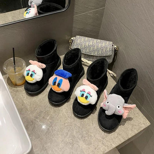 Cartoon Snow Boots Women Winter Flat Casual Cute Cotton Shoes Plus Velvet Warmth Thick Soft Sister Shoes Women