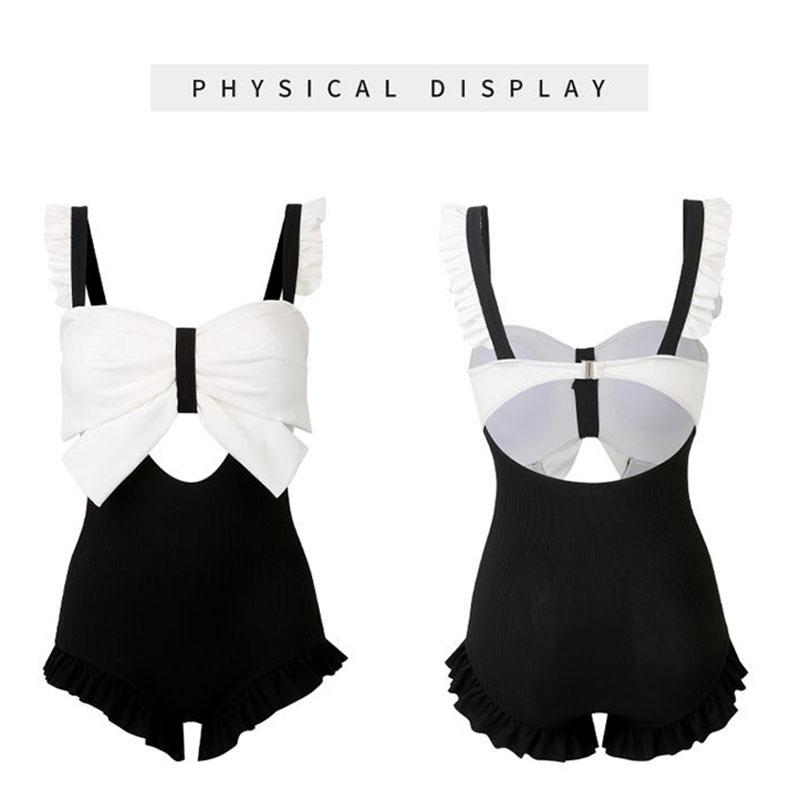 Exquisite Bow Pure Desire Swimsuit Women's Sexy Cover Belly Thin One-piece Student Swimsuit Pleated Ruffled Sleeveless Beachwear