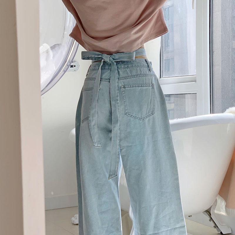 Women's Slim Low Waist Drape Straight Leg High Quality Durable Denim Lace Wrinkle-Free Jeans