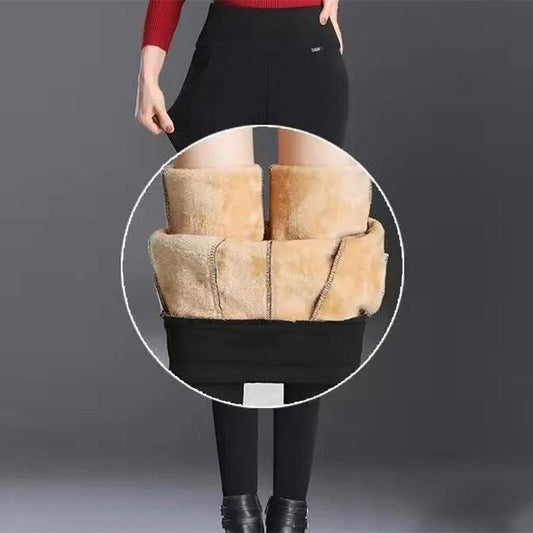 Extra-thick Pair of Winter Lamb Wool Outer Wear Leggings Women's Trousers Plus Velvet One Large Size High-waisted Feet Warm Cotton Trousers