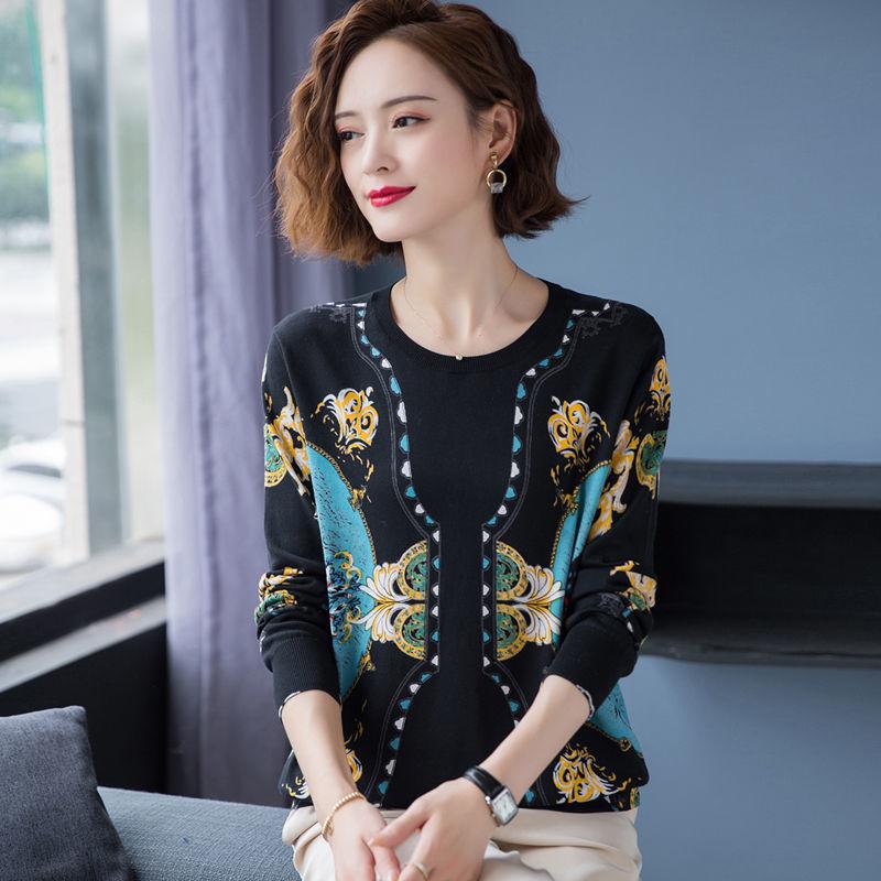Ethnic Style Printed Sweater Cashmere Knitted Bottoming Sweater Women Winter Warm Woolen Sweater Plus Size Jumper Tops