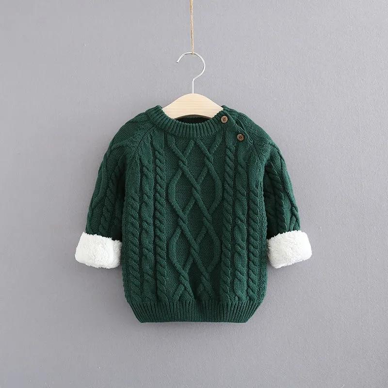 Boys and Girls Sweaters Plus Velvet Baby Children's Baby Pullover Knitted Tide Sweater Autumn and Winter