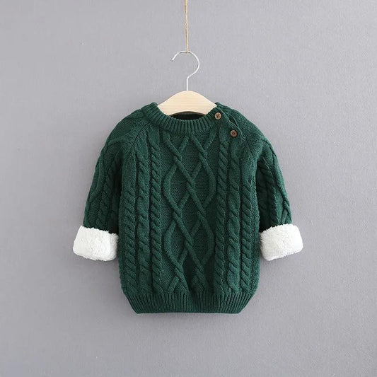 Boys and Girls Sweaters Plus Velvet Baby Children's Baby Pullover Knitted Tide Sweater Autumn and Winter