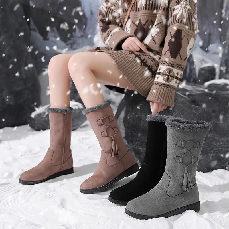 Winter Boots Children's Mid-length Boots Plus Velvet Padded Warm Mid-tube Cotton Boots Thick-soled Anti-skiing Boots