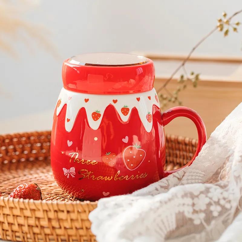 High-value Ceramic Mug with Lid Spoon Water Cup Female Home Cute Cup Large Capacity Breakfast Cup Gift Student