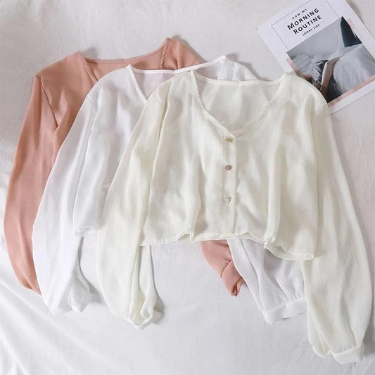 Short Cardigan Sun Protection Clothing Women's Chiffon Outer Jacket Thin Retro Sun Protection Shirt Top Summer New