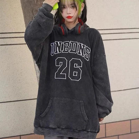 Men and Women Couple Hooded Sweater Hip-hop Loose Big Pocket Long-sleeved Pullover Sweater Oversize High Street Tie-dye Washed Retro Dark Top