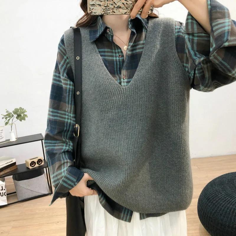 Retro V-neck Knitted Vest Women Spring and Autumn Waistcoat All-match Loose Vest Jacket