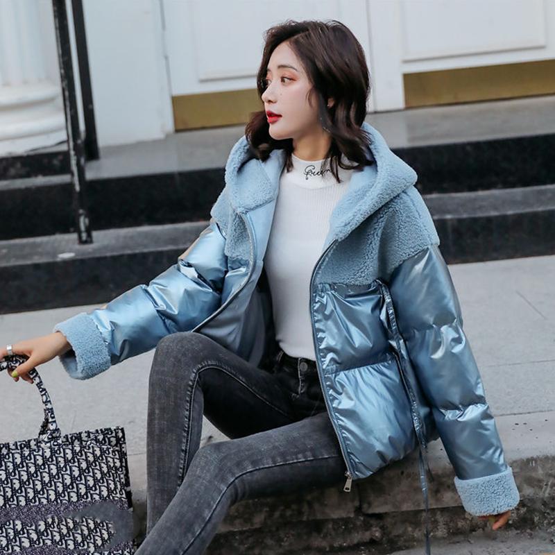 Women's Winter Korean Loose Quilted Coat Warm Stand-collar Down Jacket Women's Glossy Mid-length Down Jacket