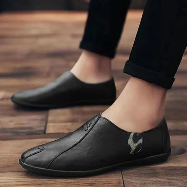 Leather Shoes Men's Spring and Autumn Black Casual Shoes Korean Fashion Lazy Shoes Men's Antiskid Work Shoes Driving Shoes