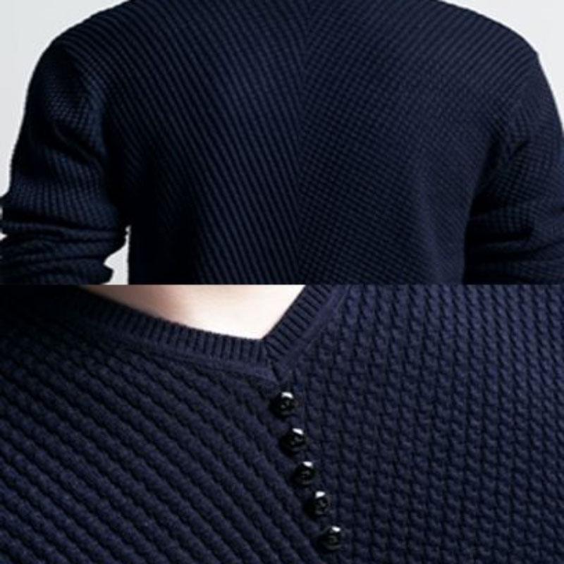 Men's Long-sleeved Plus Size Winter Warm and Comfortable V-neck Shirt Solid Color Base Sweater