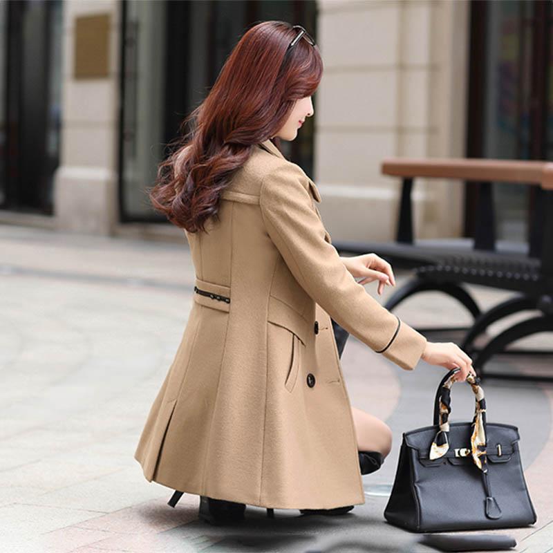 Spring and Autumn Thickened Long-sleeved Woolen Coat for Women