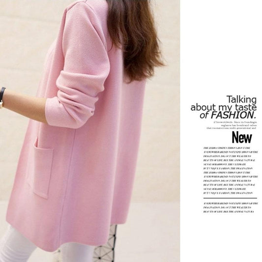 Spring and Autumn Wear Loose Sweater Mid-length Knitted Cardigan Jacket Wide V-neck Casual Women's Jacket