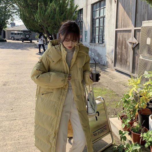 Women's Mid-length Cotton-padded Jacket Winter Korean Style Loose Thick Knee-length Hooded Hong Kong Style Cotton-padded Jacket Ins Tide