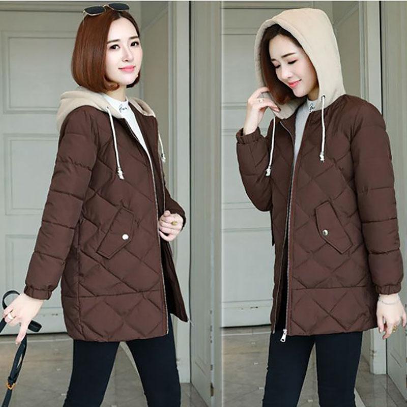 Winter Down Jacket Women's Korean Fashion Cotton Jacket Mid-length Hooded Thick Plus Size Down Jacket