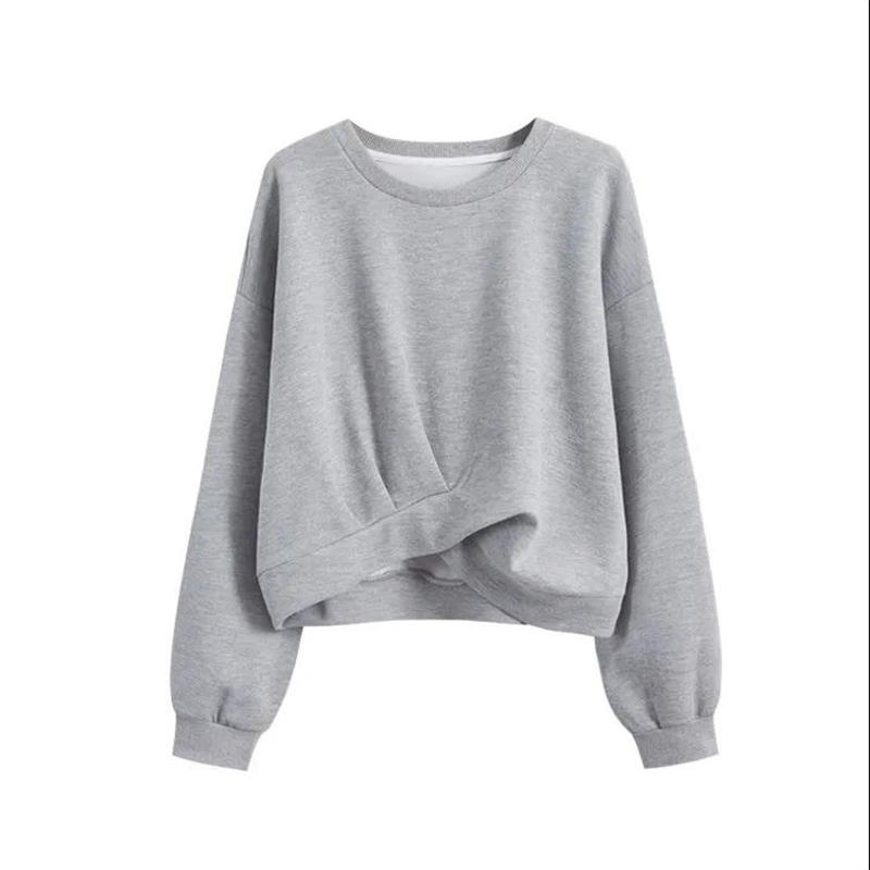 Blue Irregular Sweatshirts Women's Spring and Autumn Round Neck Pullover Short Top Design Sense