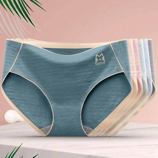 4 Pairs of Women's Cotton Antibacterial Mid-waist Underwear Women's Breathable Seamless Underwear Student Korean Version Plus Size Briefs