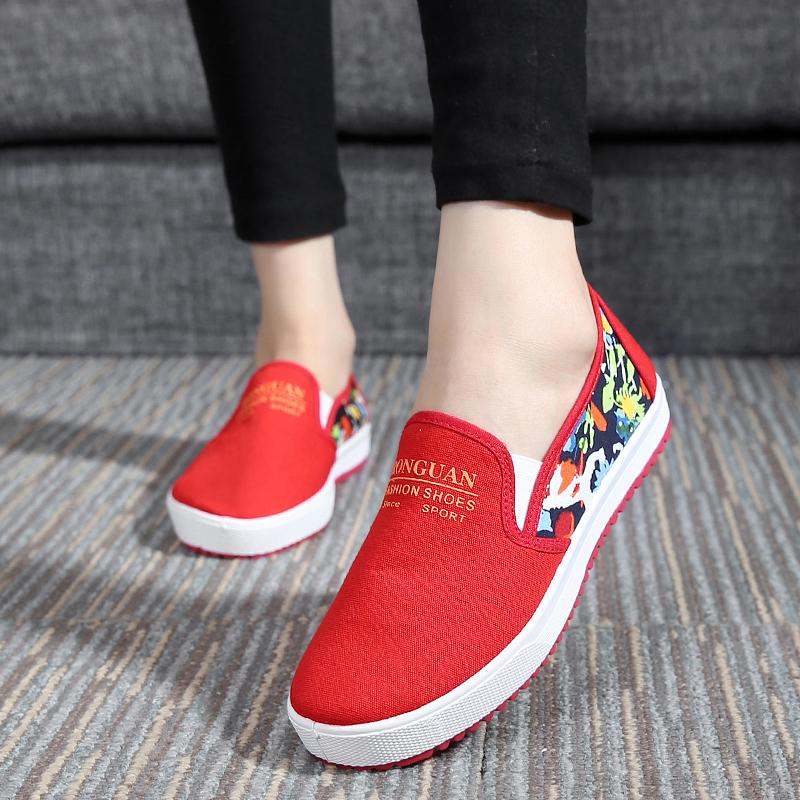 Cloth Shoes Women's Shoes Flat Heel Casual Shoes Single Shoes Running Shoes Women's One-step Shallow Mouth Low-top Student Shoes
