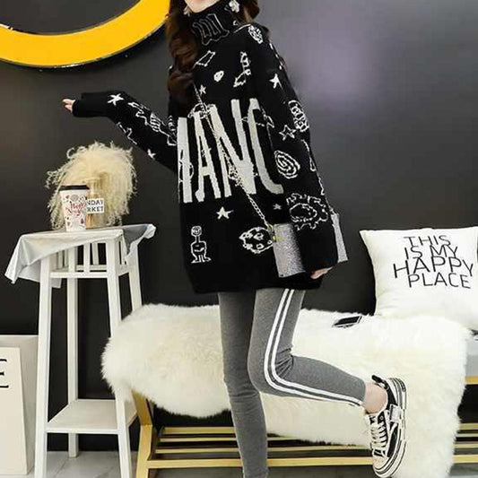 Autumn Winter Women Fashion Sweater Casual Knitting Sweater Turtleneck Pullovers Loose Casual Long Sleeve Sweater