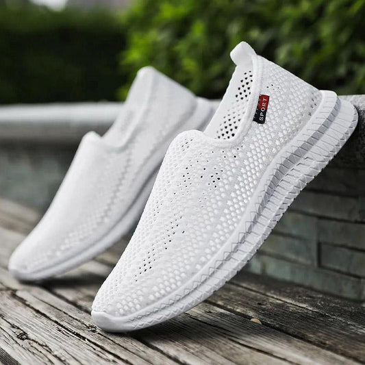 Summer Leisure Mesh Sports Shoes Mesh Hollow Breathable Thin Men's Net Shoes One-step Fitness Lazy Shoes