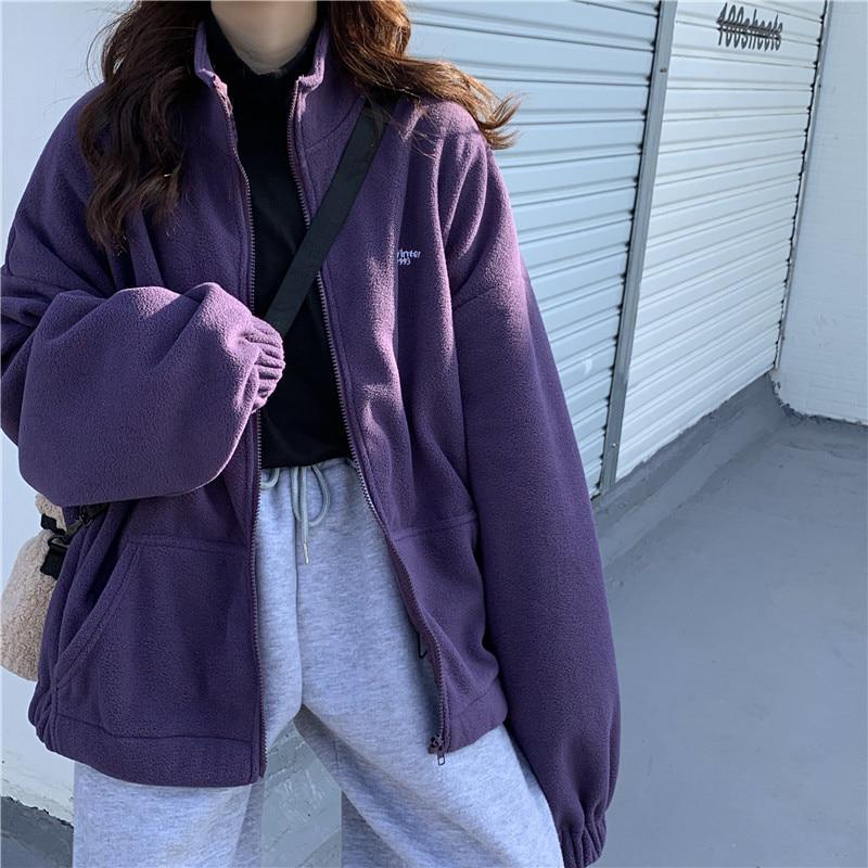Plus Size Women Long Sleeve Hoodies Sweatshirts Casual Drawstring Zip-Up Pure Color Hoodie Jacket Coat