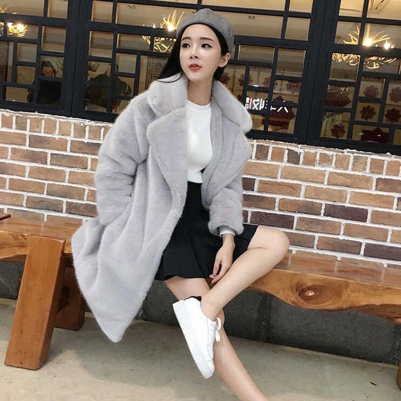 Women Faux Fur Coat Solid Female Turn Down Collar Winter Warm Fake Fur Lady Coat Casual Jacket