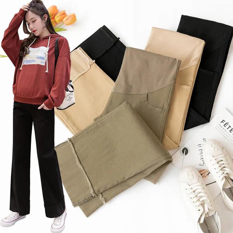 Maternity Trousers Cotton Casual Trousers Autumn Clothes Stretchy Belly Lift Loose Maternity Wide-leg Pants