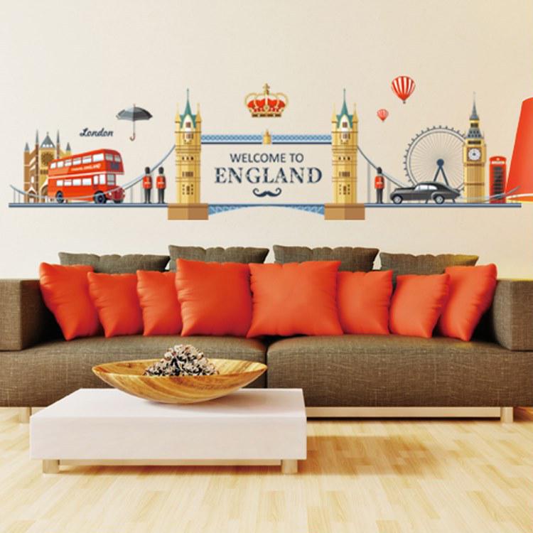 Bedroom TV background decoration European romantic London landscape wall sticker